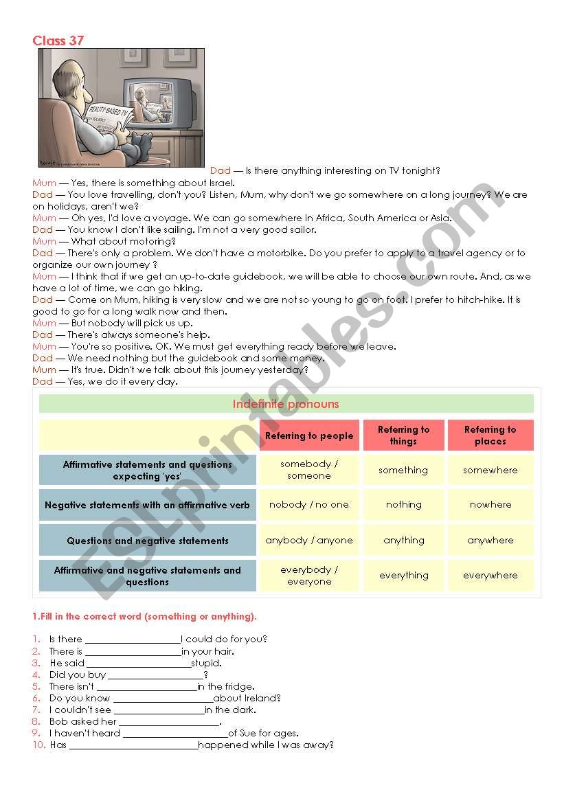 Indifinite pronouns and more worksheet