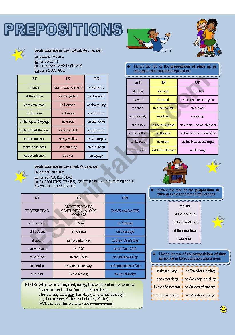 PREPOSITIONS - AT, IN, ON (place and time)