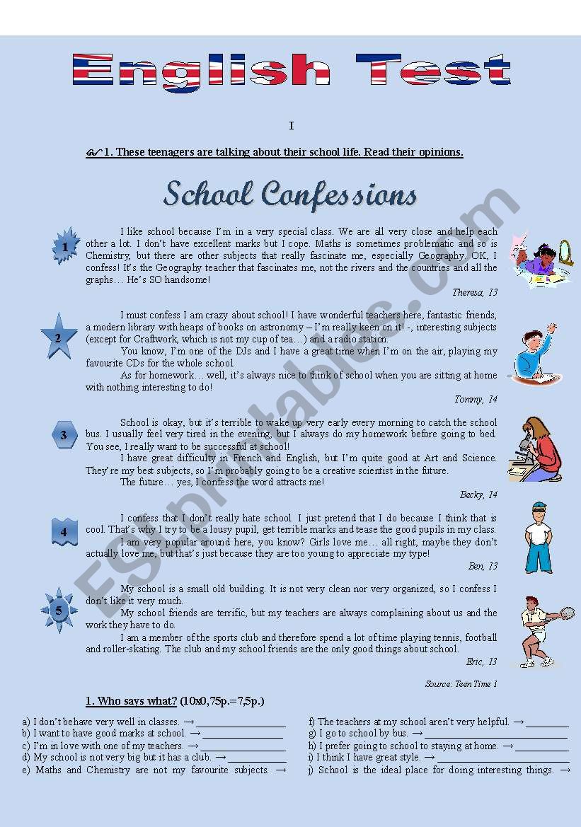 TEST - SCHOOL CONFESSIONS (for 7th graders)