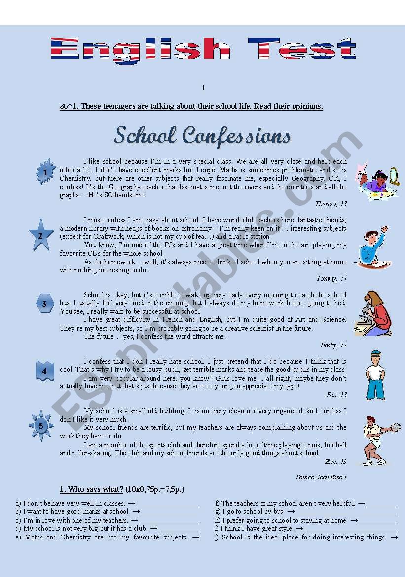 TEST - SCHOOL CONFESSIONS (for 7th graders)
