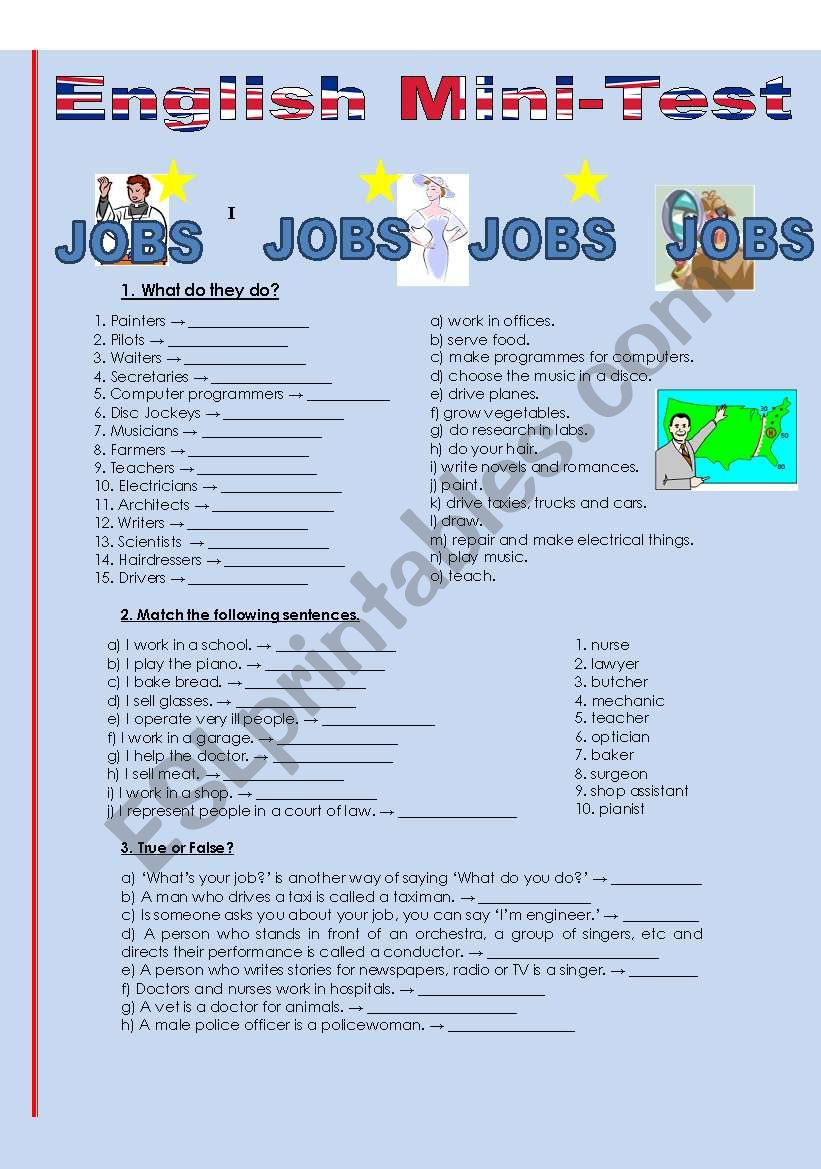 MINI-TEST - JOBS worksheet