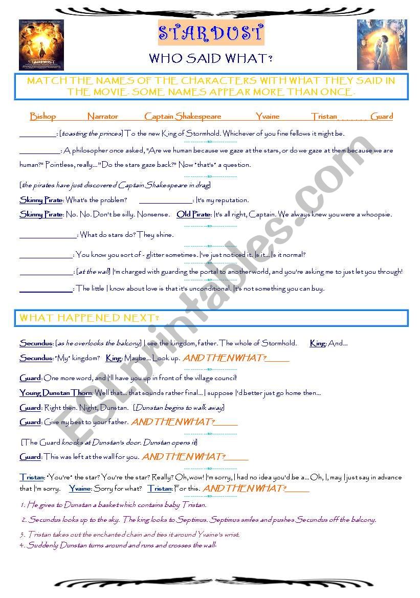 STARDUST - who said what? worksheet