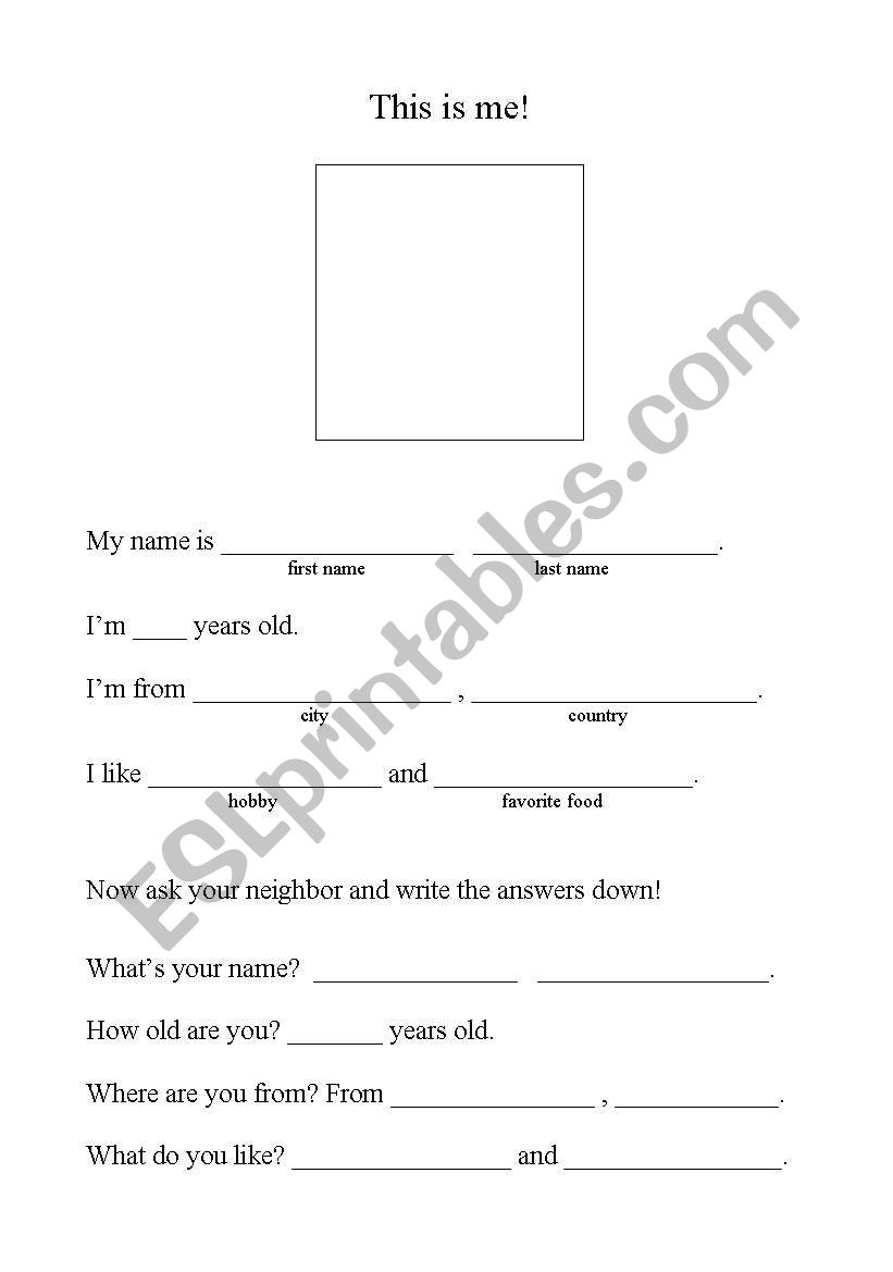 This is me! worksheet