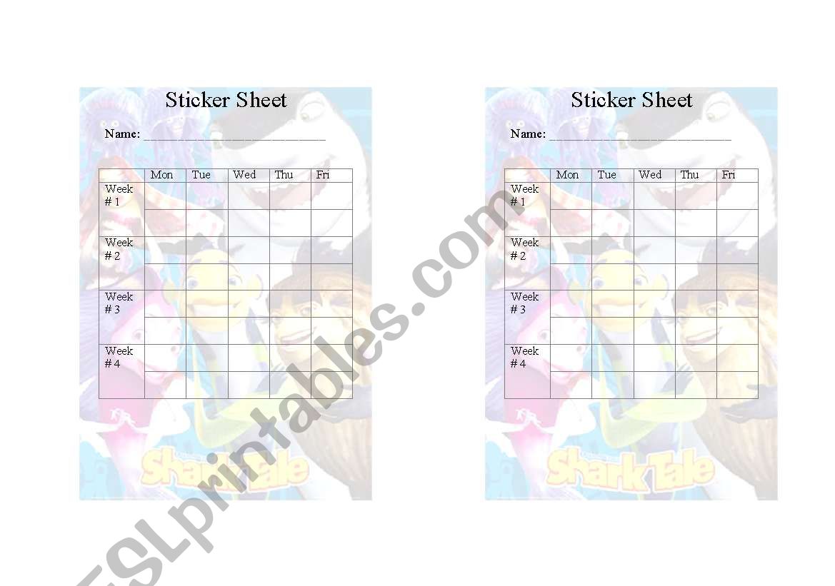 Sticker Reward Sheet worksheet
