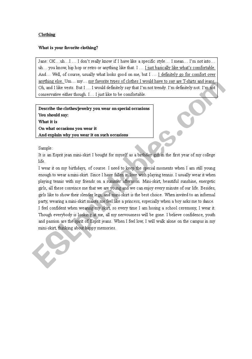 clothing worksheet