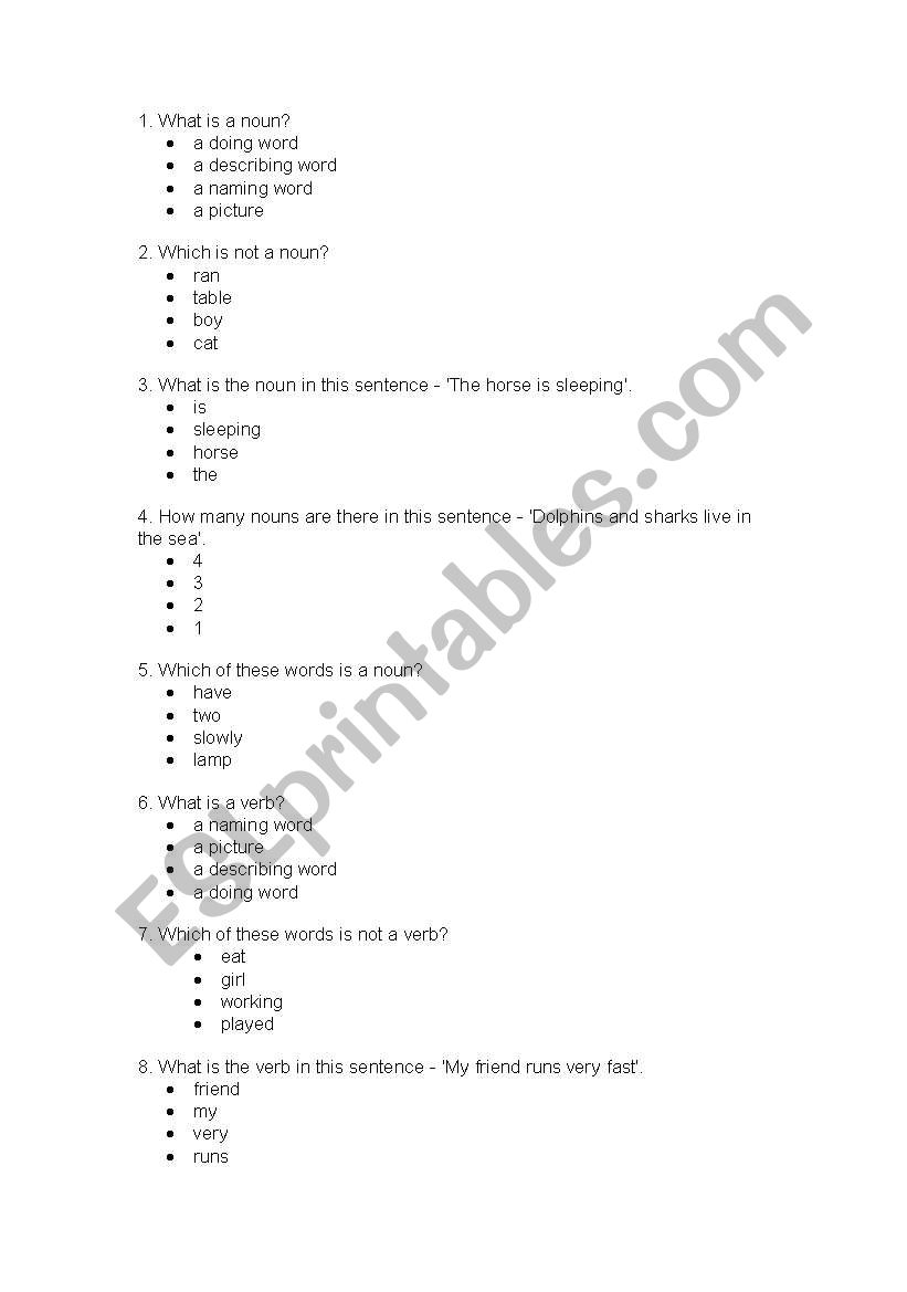 Noun Worksheet worksheet