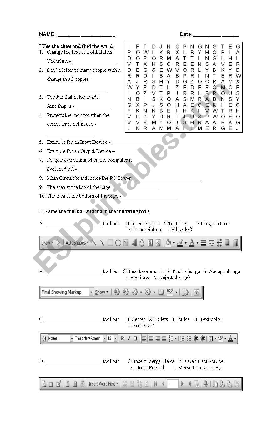 Word worksheet