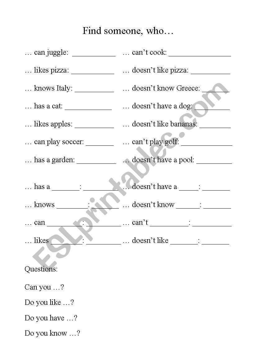 Find someone, who... worksheet