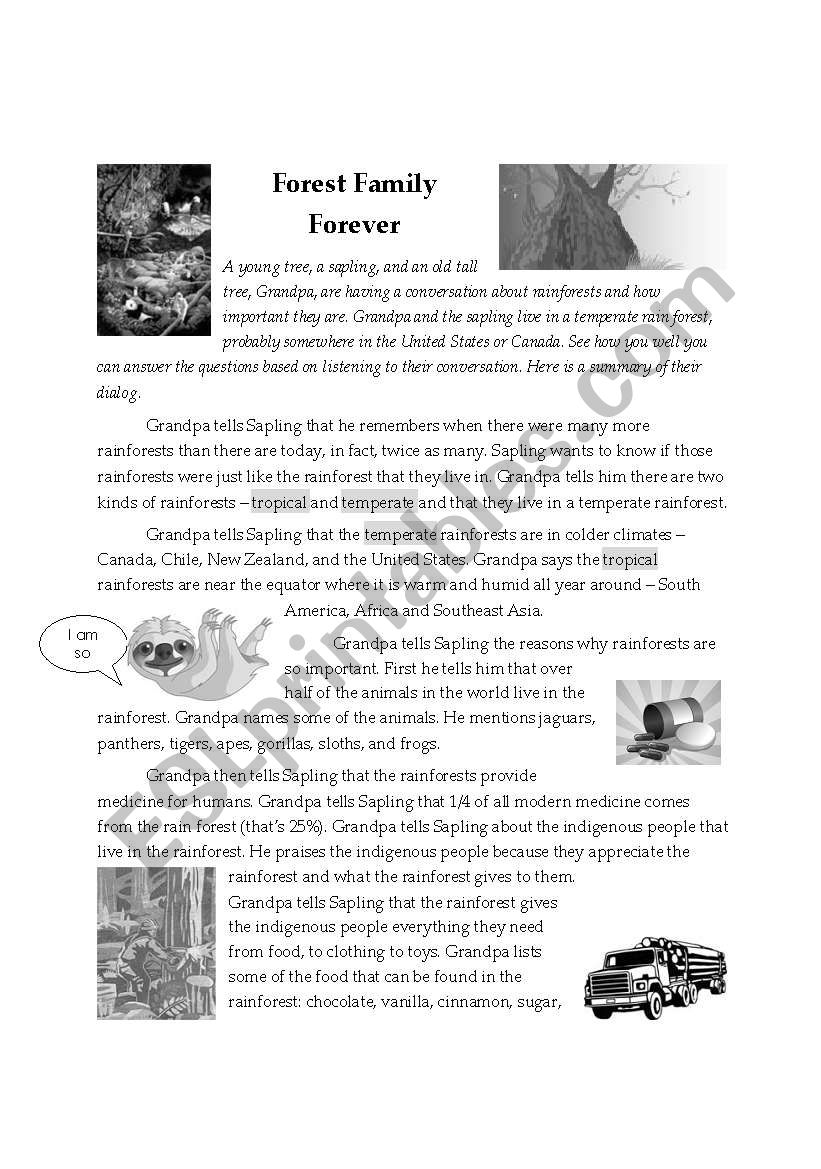 Forest Family Forever Summary worksheet