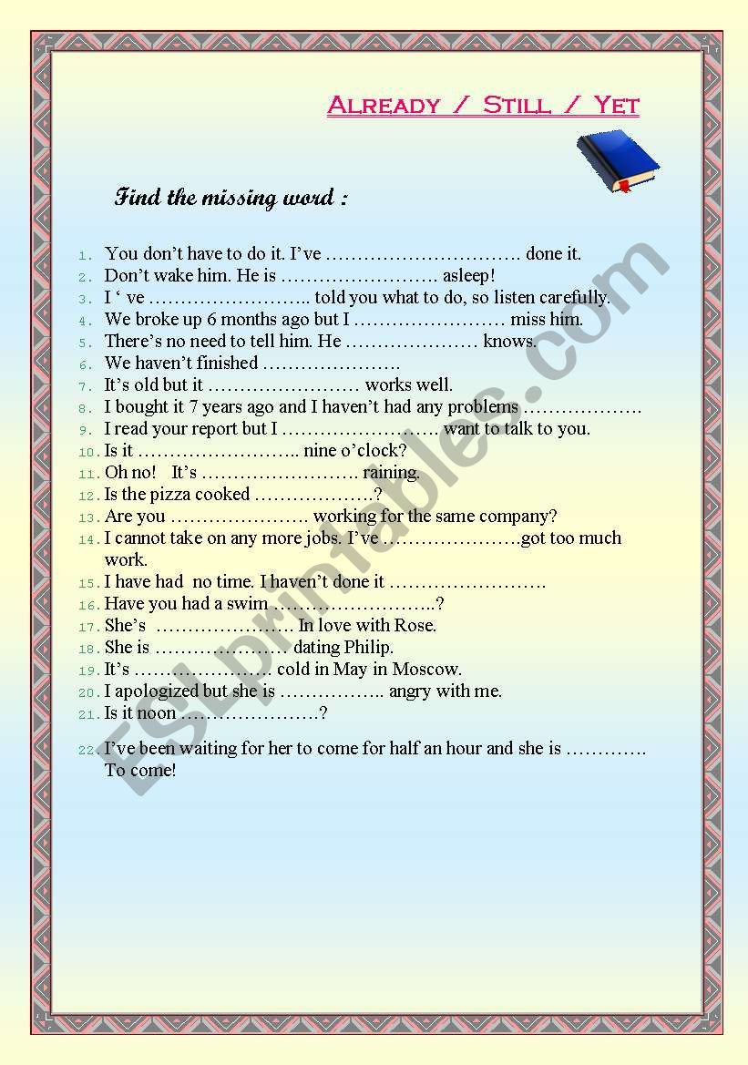 ALREADY - STILL - YET worksheet