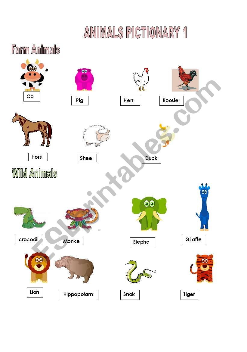 FARM & WILD ANIMALS PICTIONARY