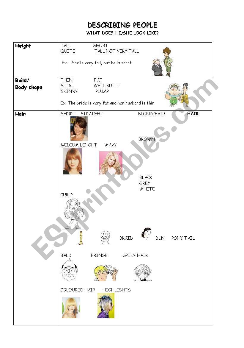 DESCRIBING PEOPLE worksheet