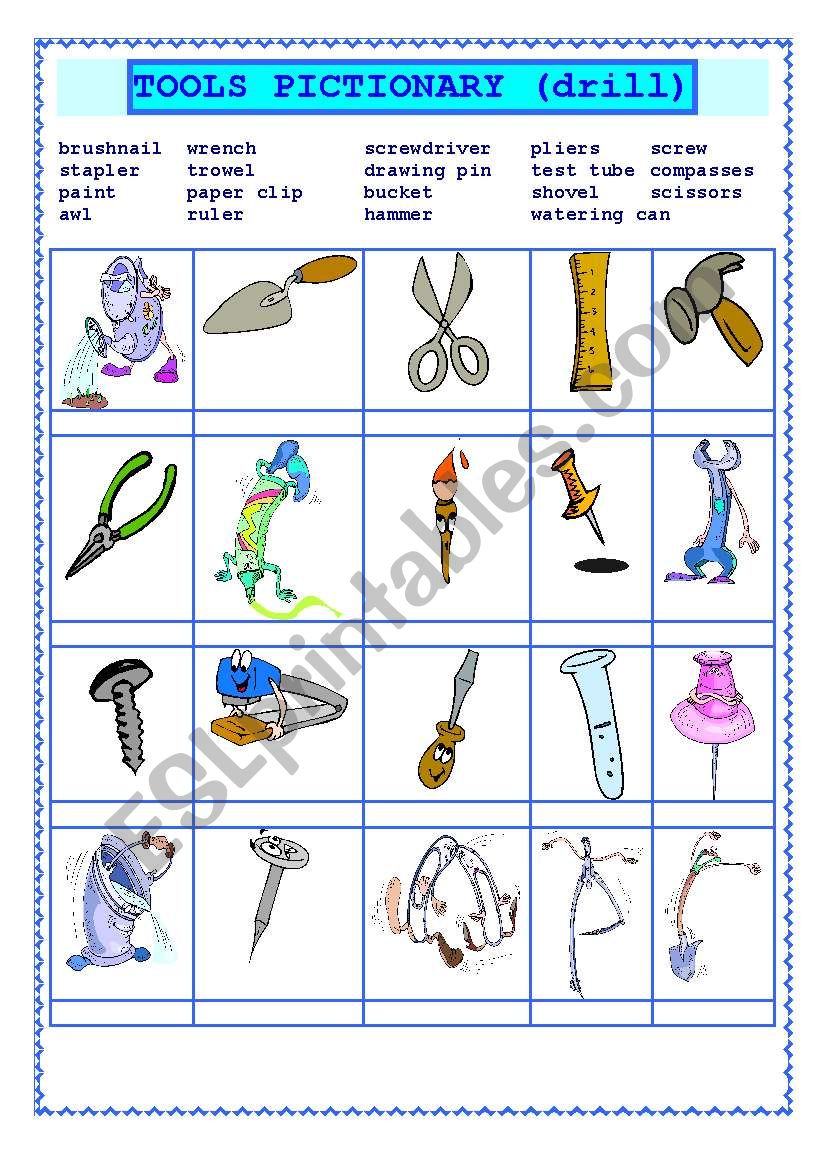 Tools Pictionary Drill worksheet