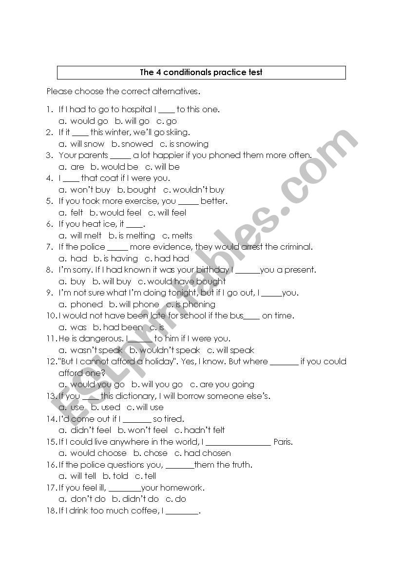 The 4 conditionals practise test