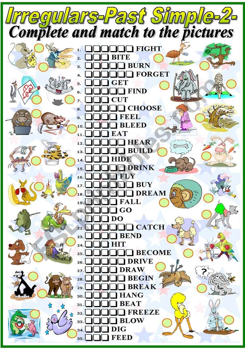 IRREGULARS PAST SIMPLE-COMPLETE AND MATCH-2- (B&W VERSION INCLUDED)