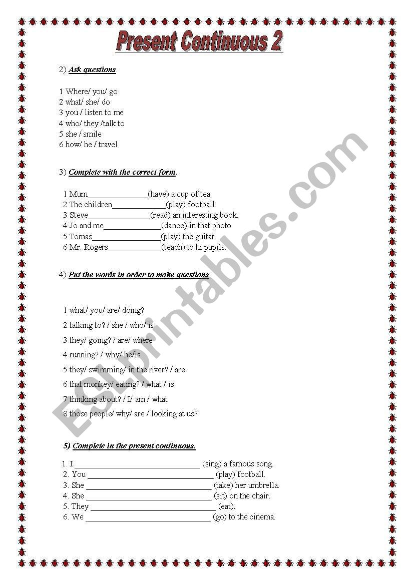 Present Continuous 2 worksheet
