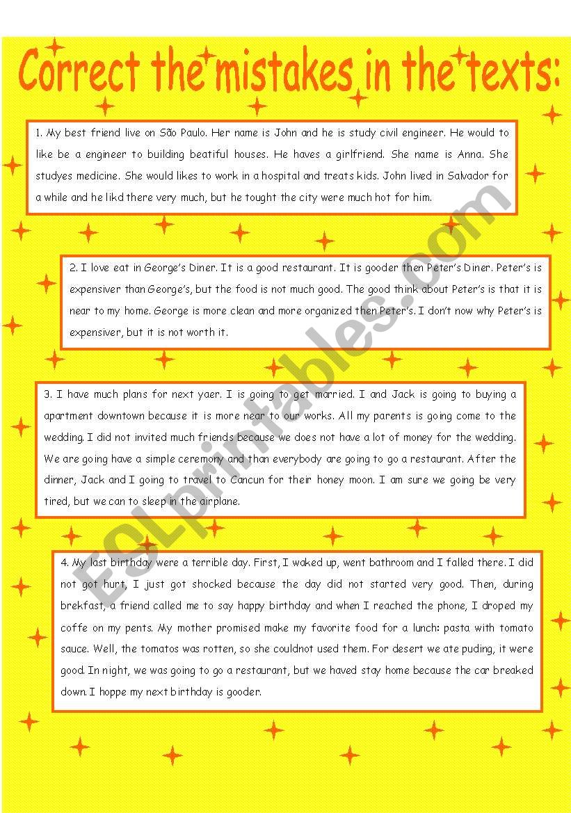 Correct the mistakes 3 worksheet