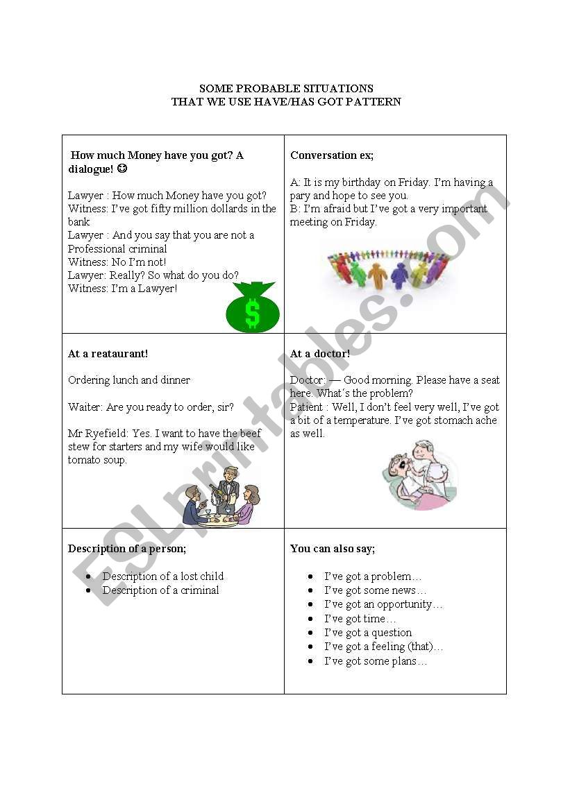 HAVE-HAS GOT PATTERN  worksheet