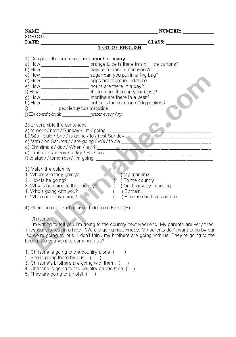 test worksheet