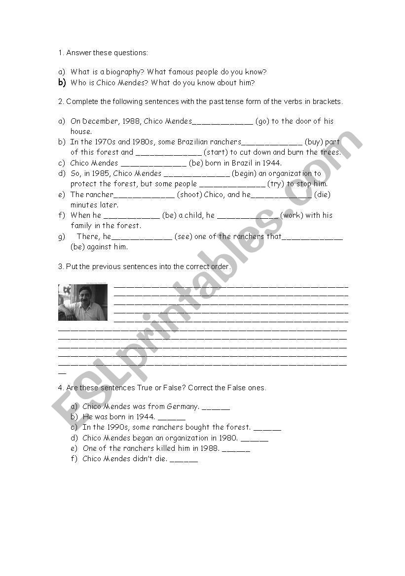 Chico mendes worksheet