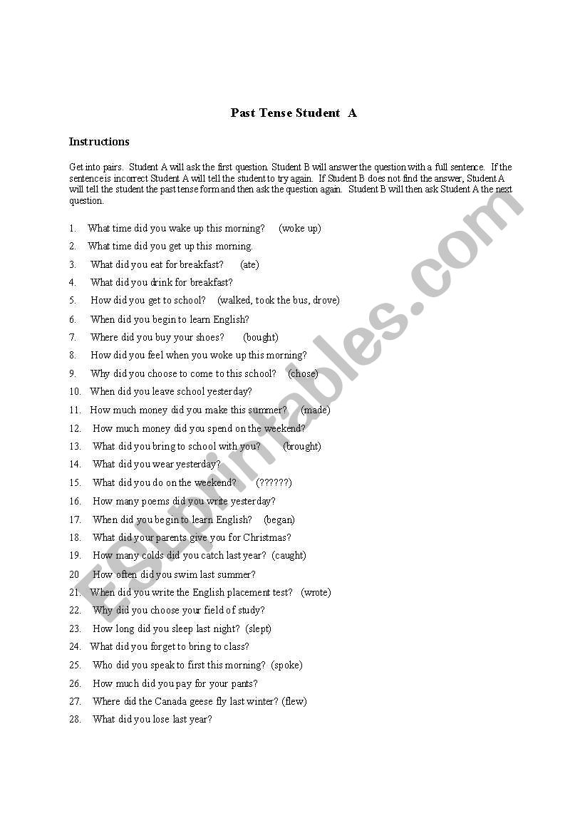 Communicative Simple Past Pair Drill