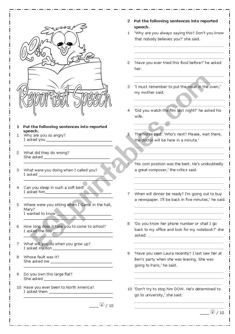 Reported Speech & Key worksheet