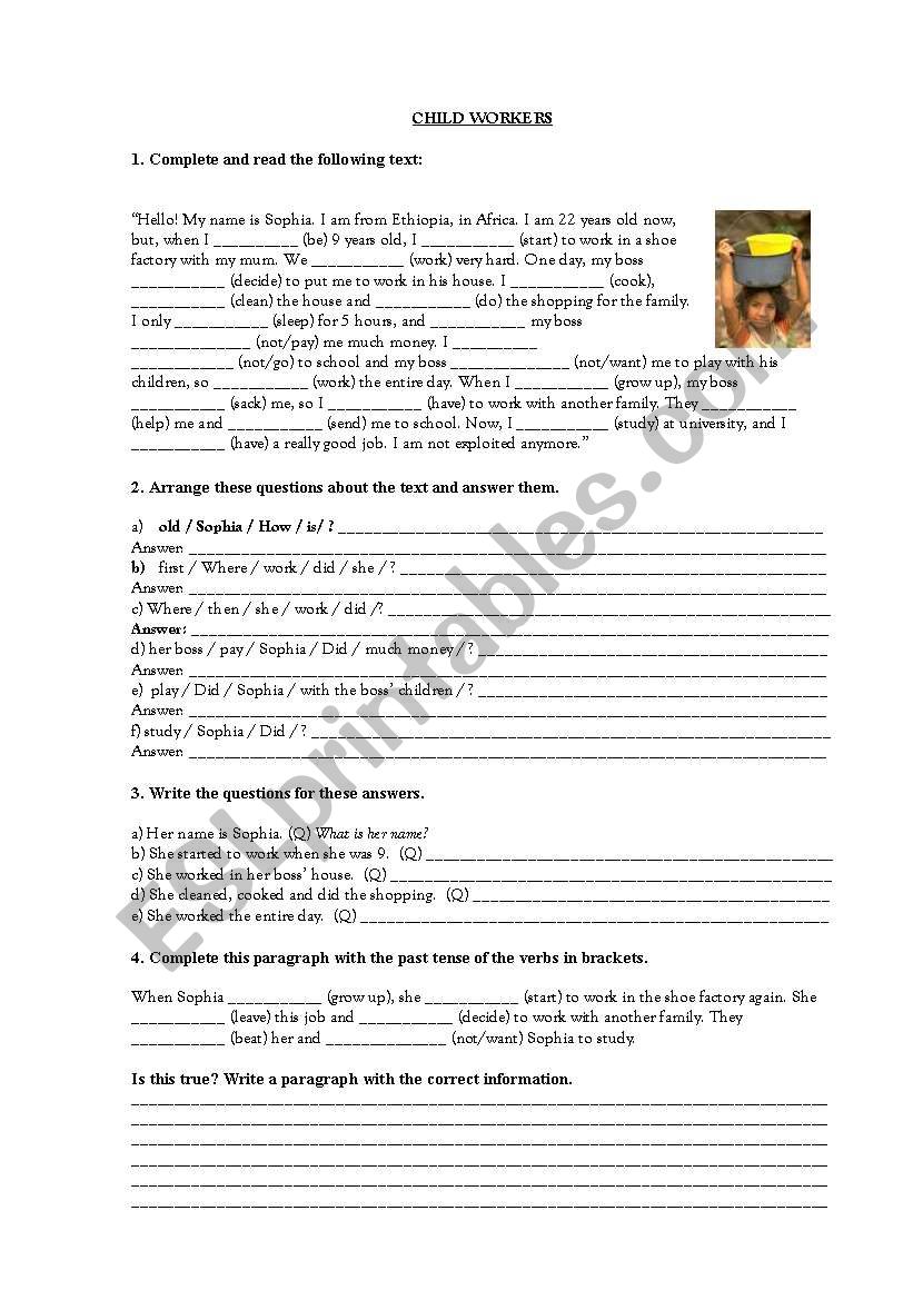 chldren workers worksheet