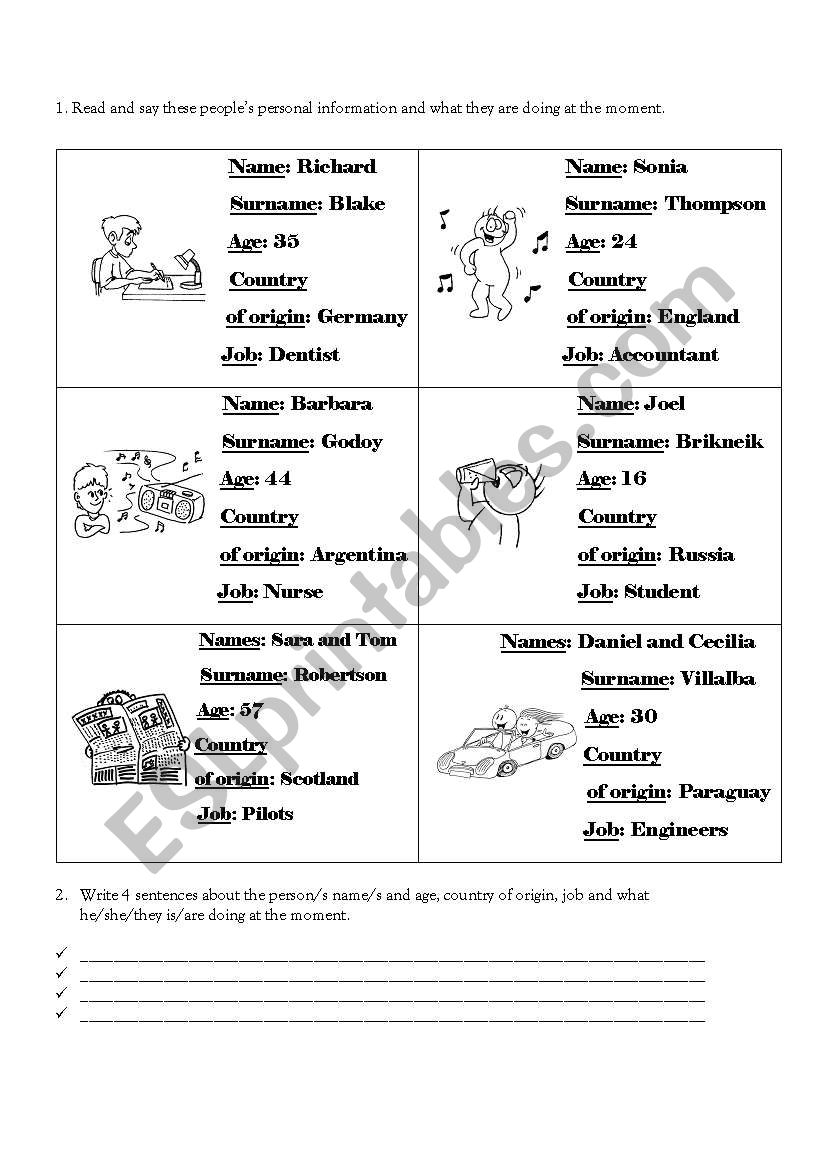 jobs and present continuous worksheet