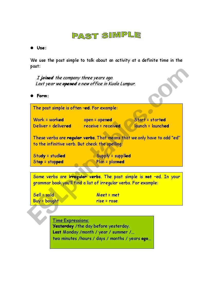 Past simple tense worksheet