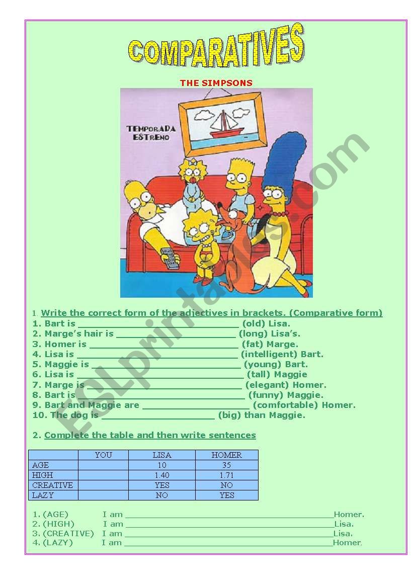 The Simpsons- Comparatives worksheet