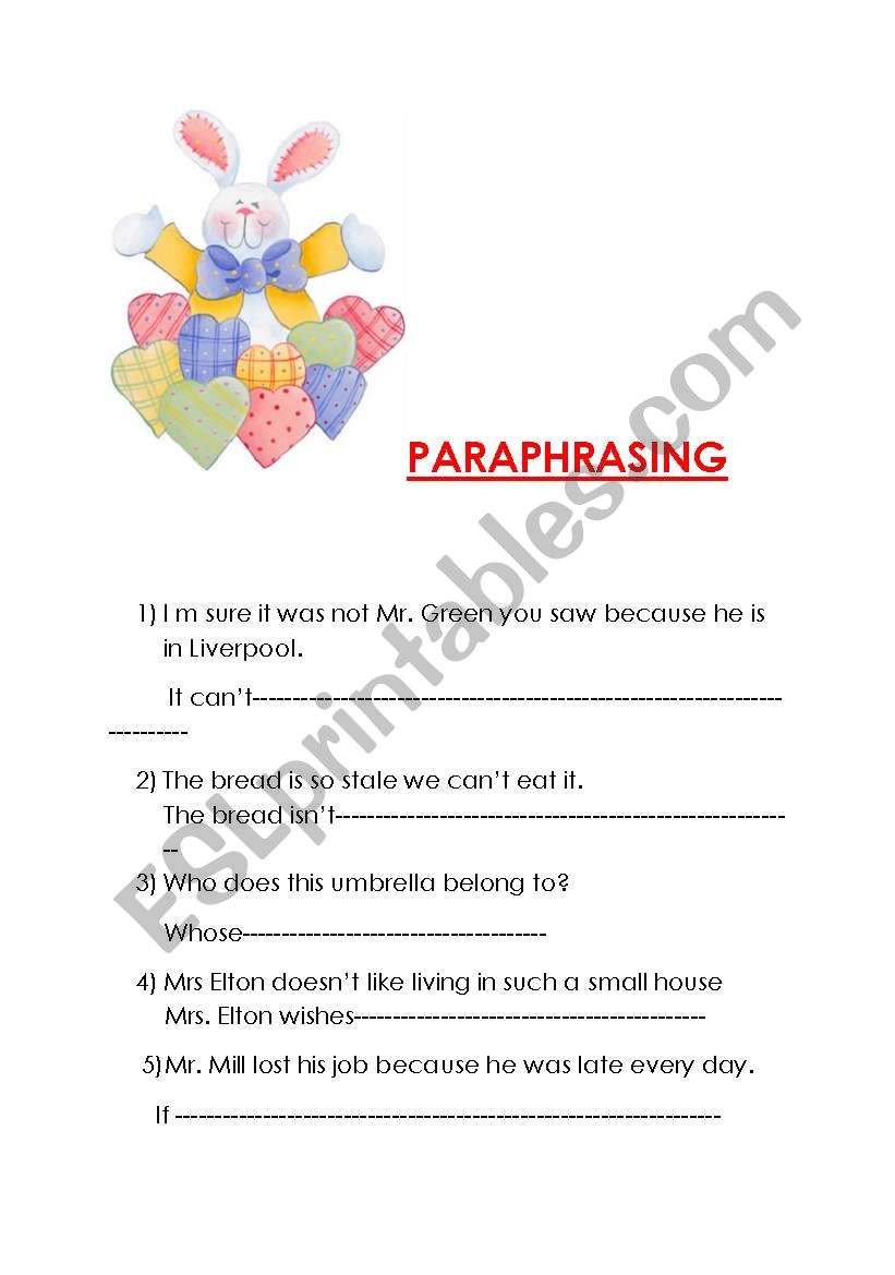 PARAPHRASING worksheet