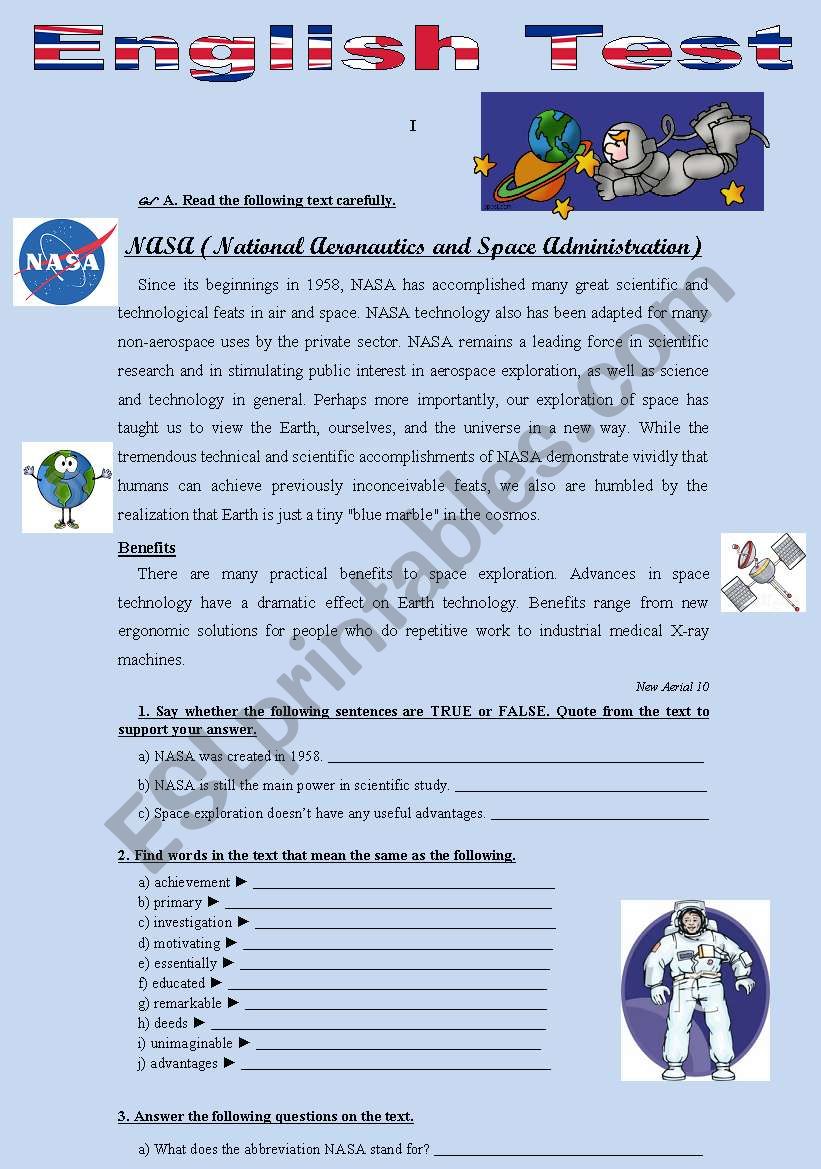 TEST - NASA (3 pages) worksheet