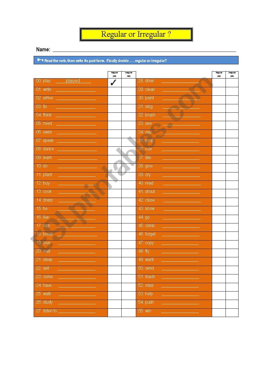 Regular or Irregular worksheet