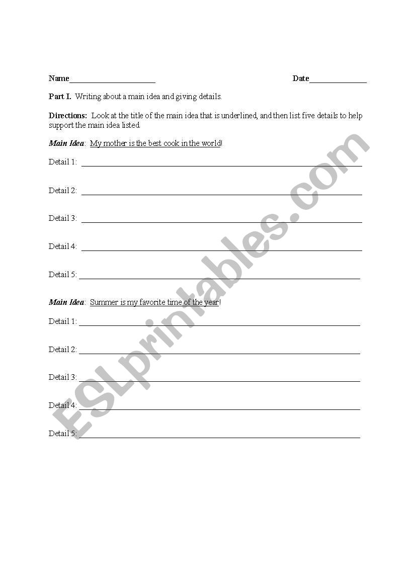 Titles and Main Idea worksheet