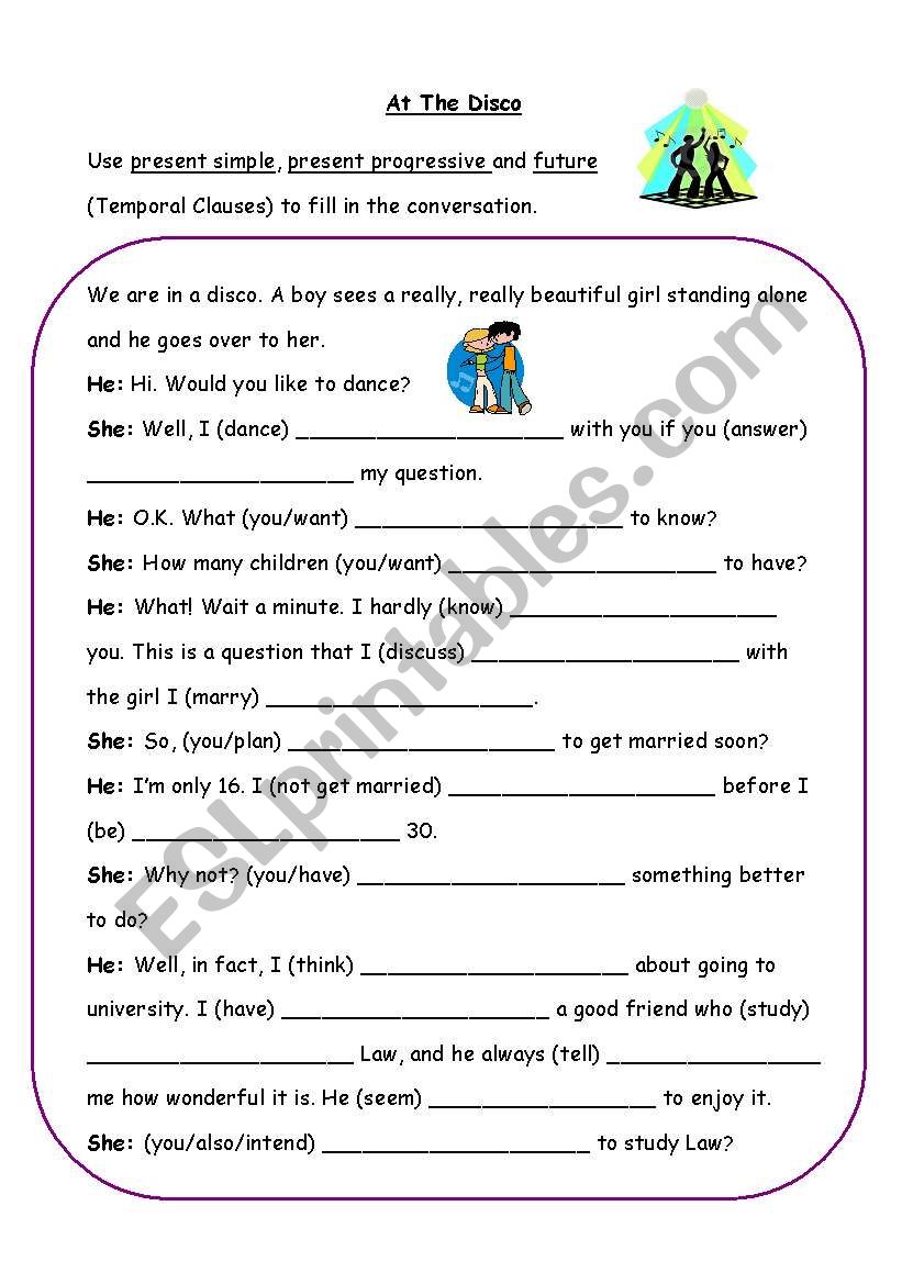 At The Disco (time clauses) worksheet