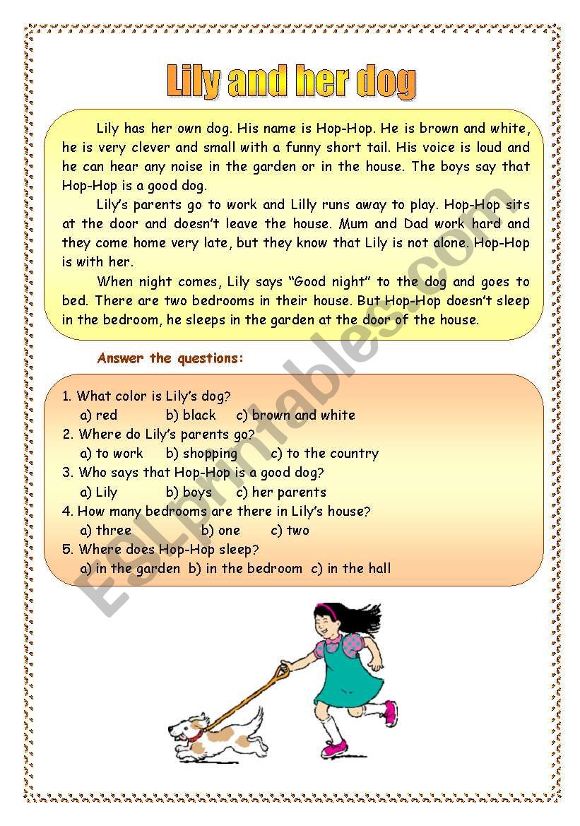 Lily and her dog worksheet