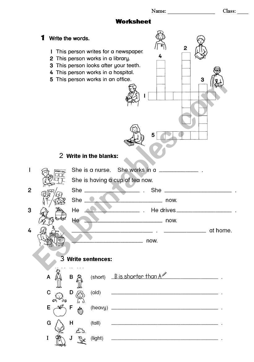Occupation - Comparatives worksheet