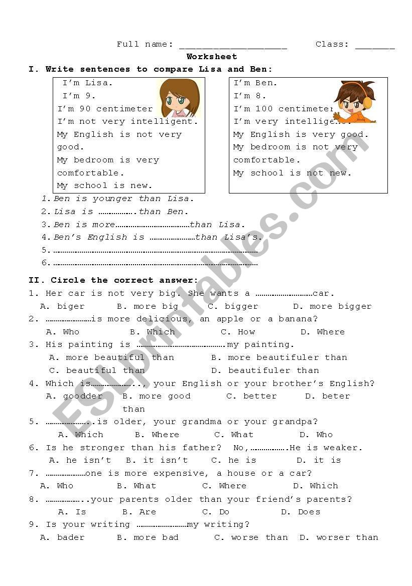 comparatives worksheet