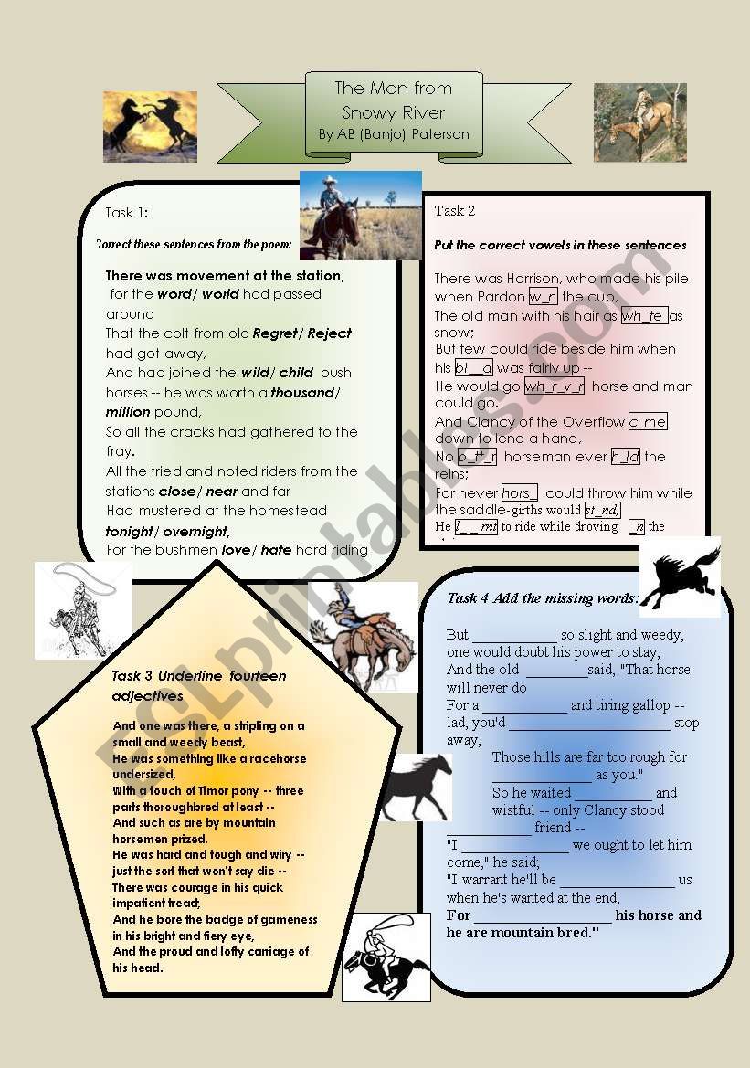 The Man from Snowy River worksheet