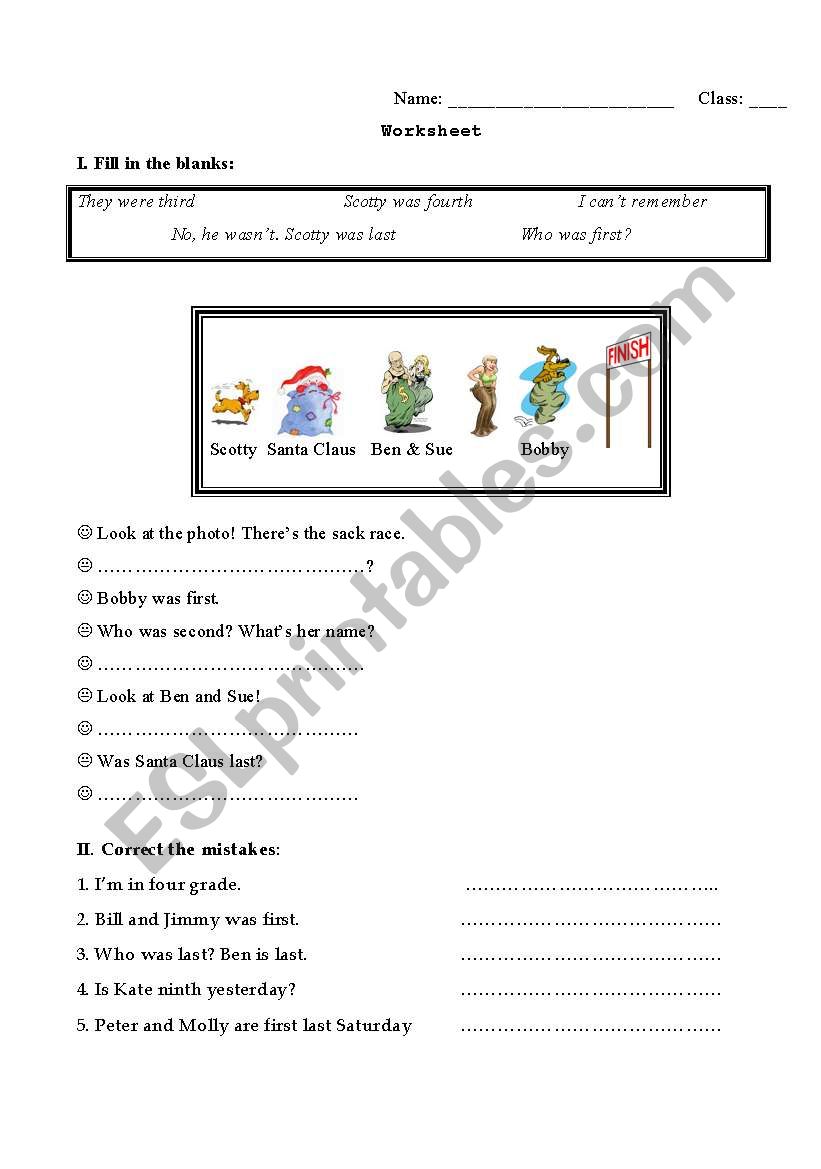 ordinal numbers worksheet