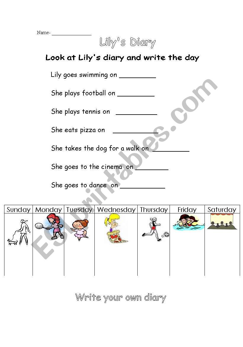 Lilys diary worksheet