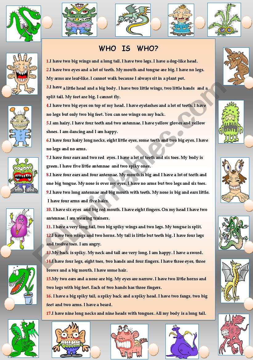 MONSTERS - WHO IS WHO? worksheet
