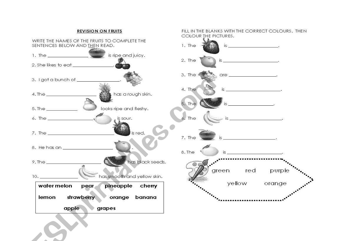 REVISION ON FRUITS worksheet