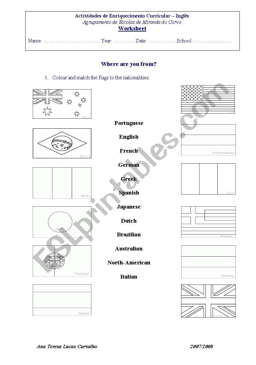 Nationalities worksheet