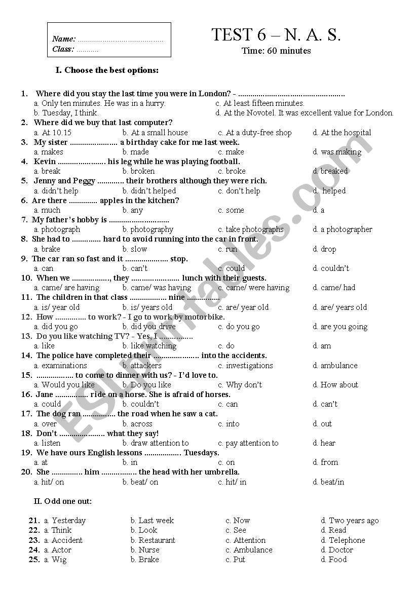 English tests worksheet