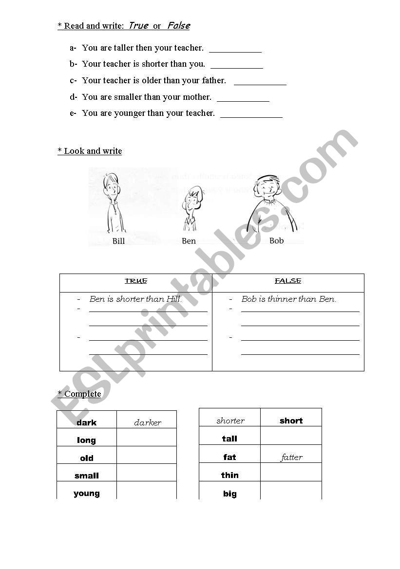 COMPARATIVES worksheet