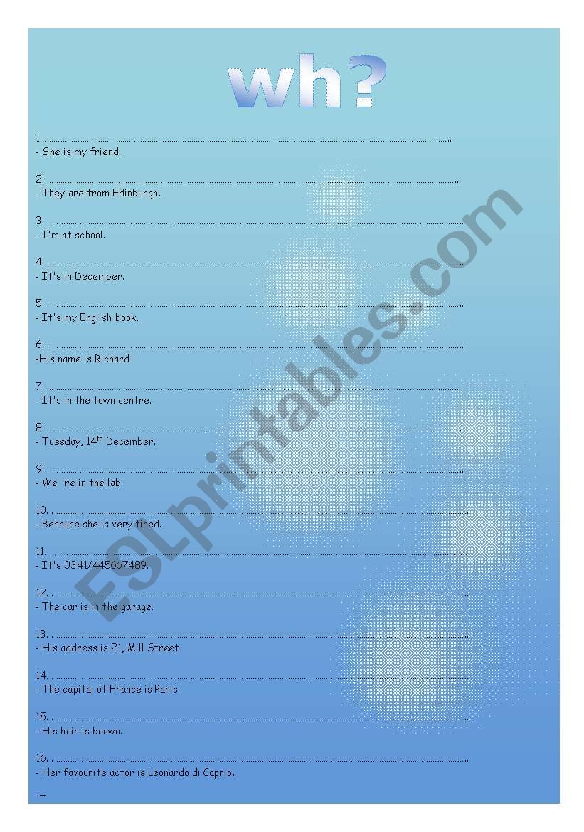 WH QUESTIONS worksheet
