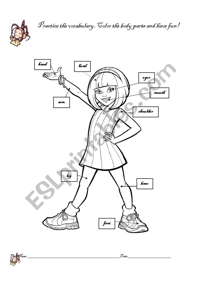 Girl body parts coloring page worksheet