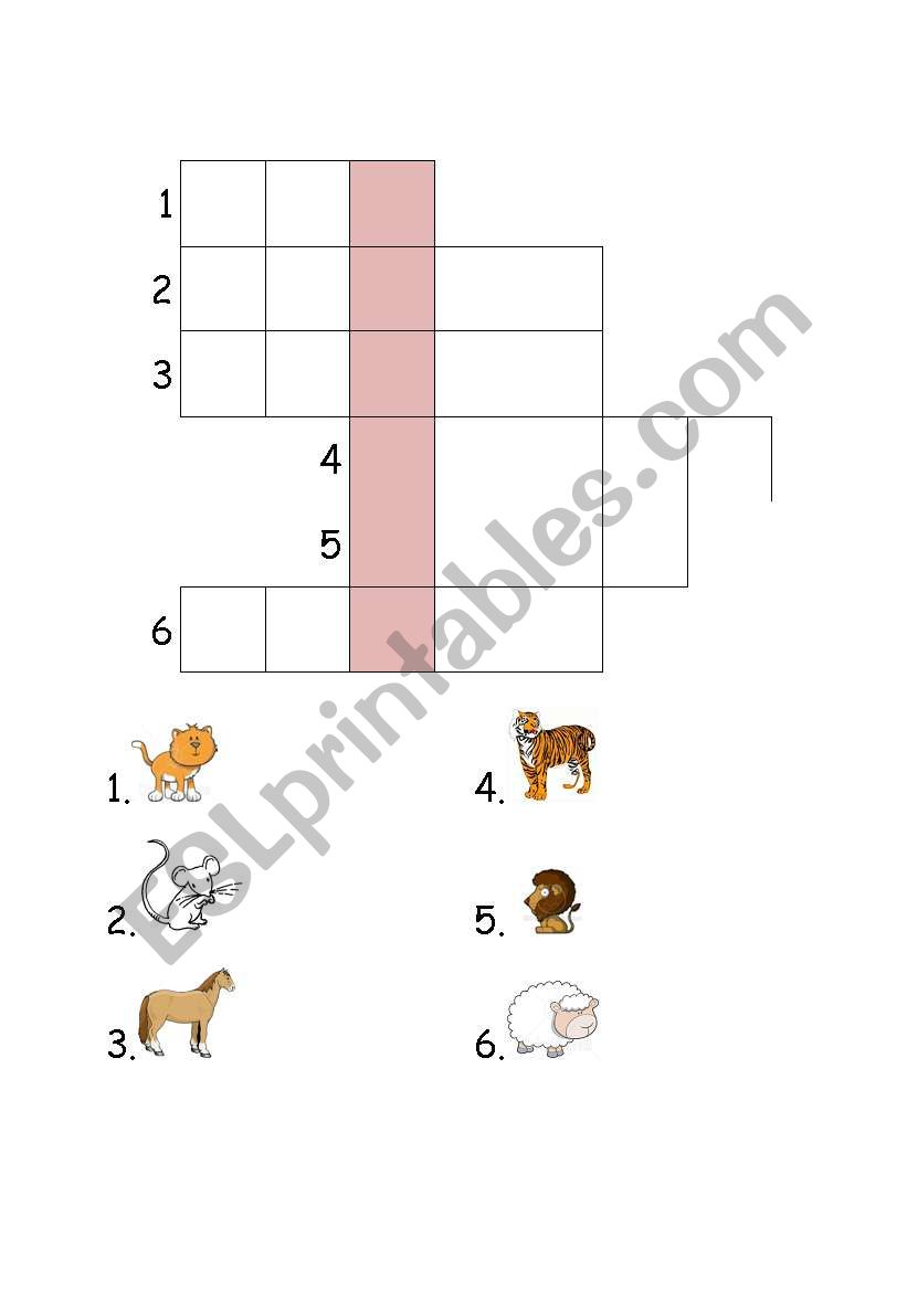 animal crossword worksheet