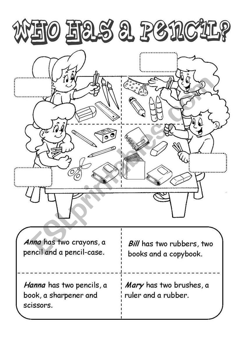 Who has a pencil? worksheet
